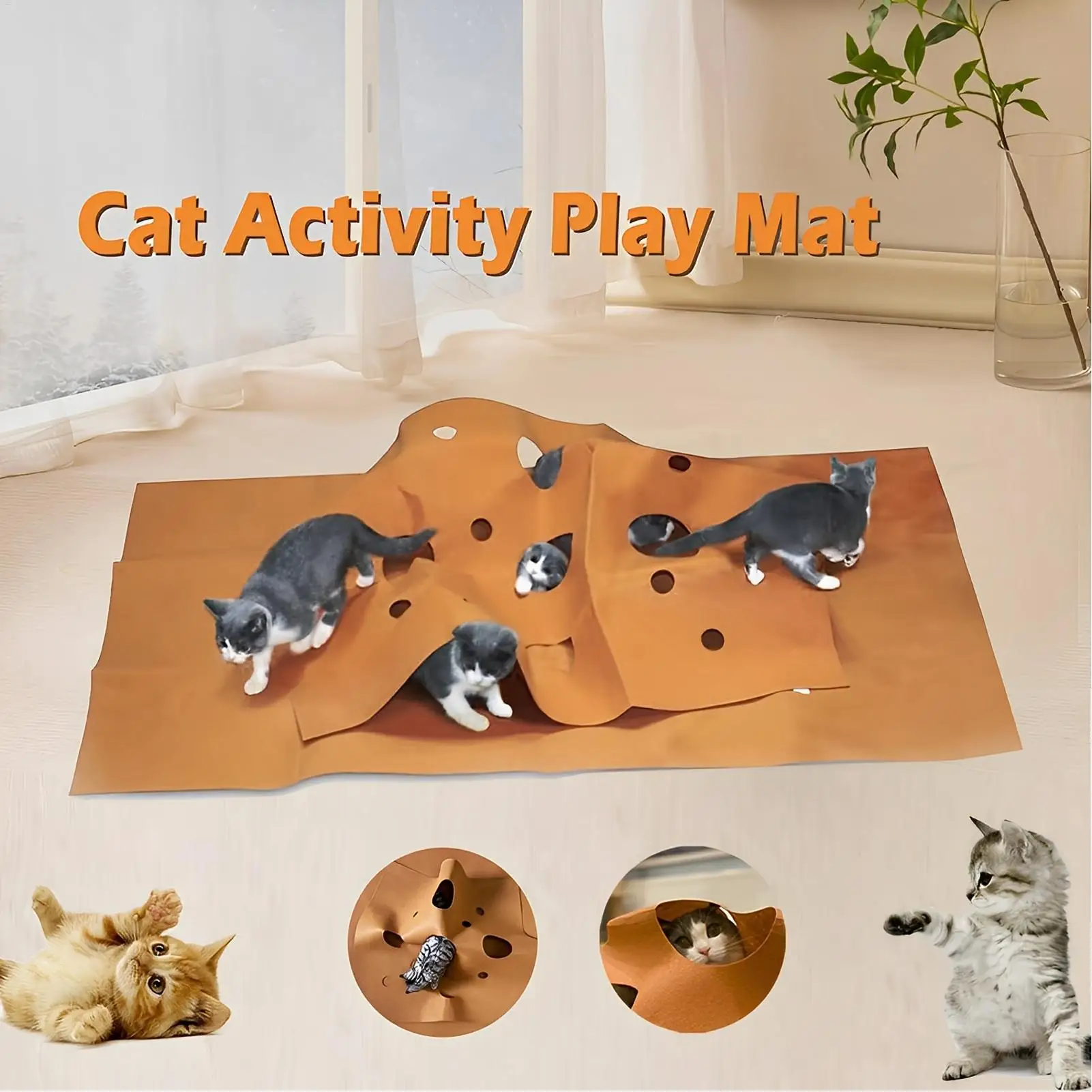 Interactive Cat Tunnel with Play Mat Foldable Enrichment Toy for Indoor Kitten Agility Training 1005010044109953