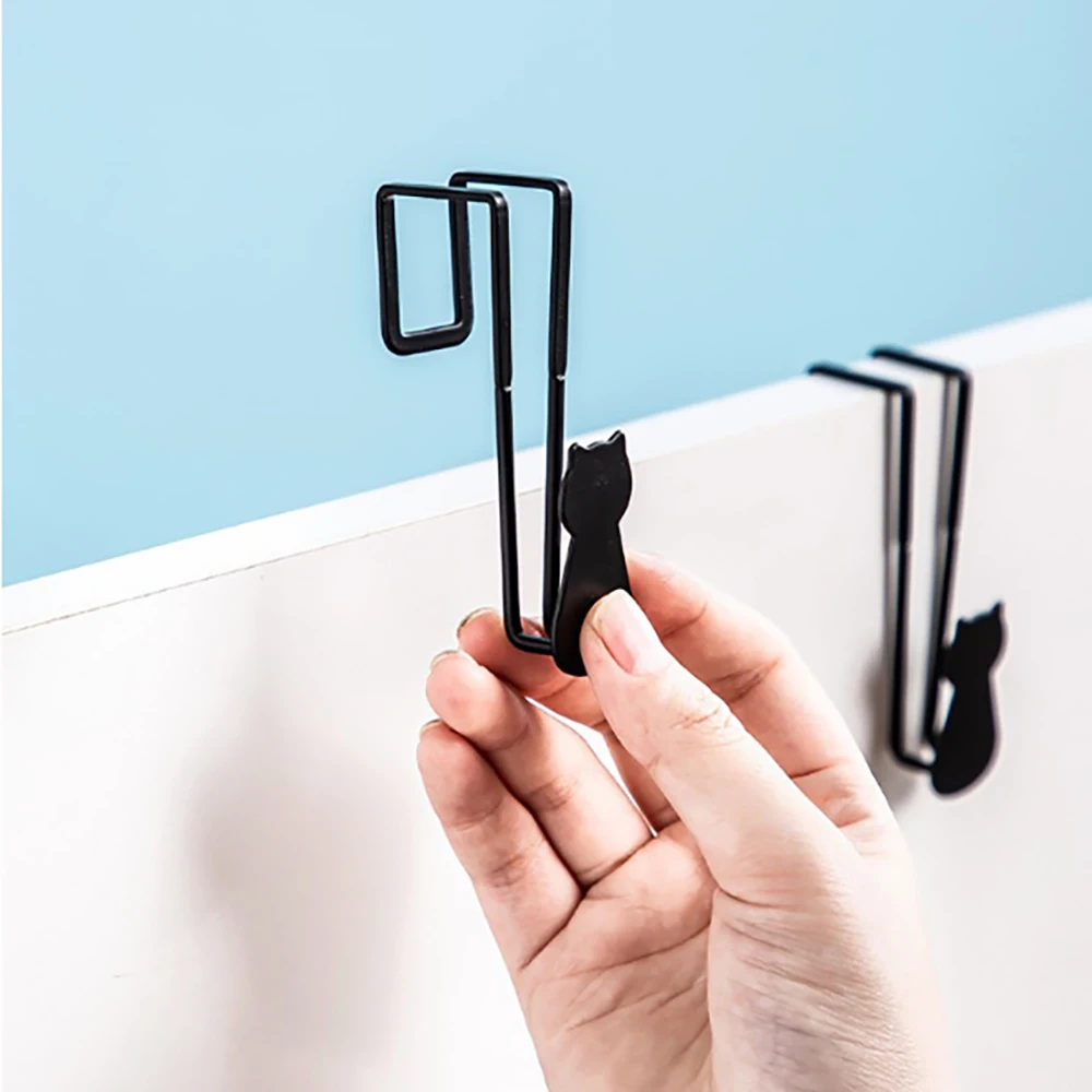 1PC Iron Door Back Hook Metal Cabinet Door Creative Nail-free Non-sticky Hanger Black Cat Cute 1005010046911006