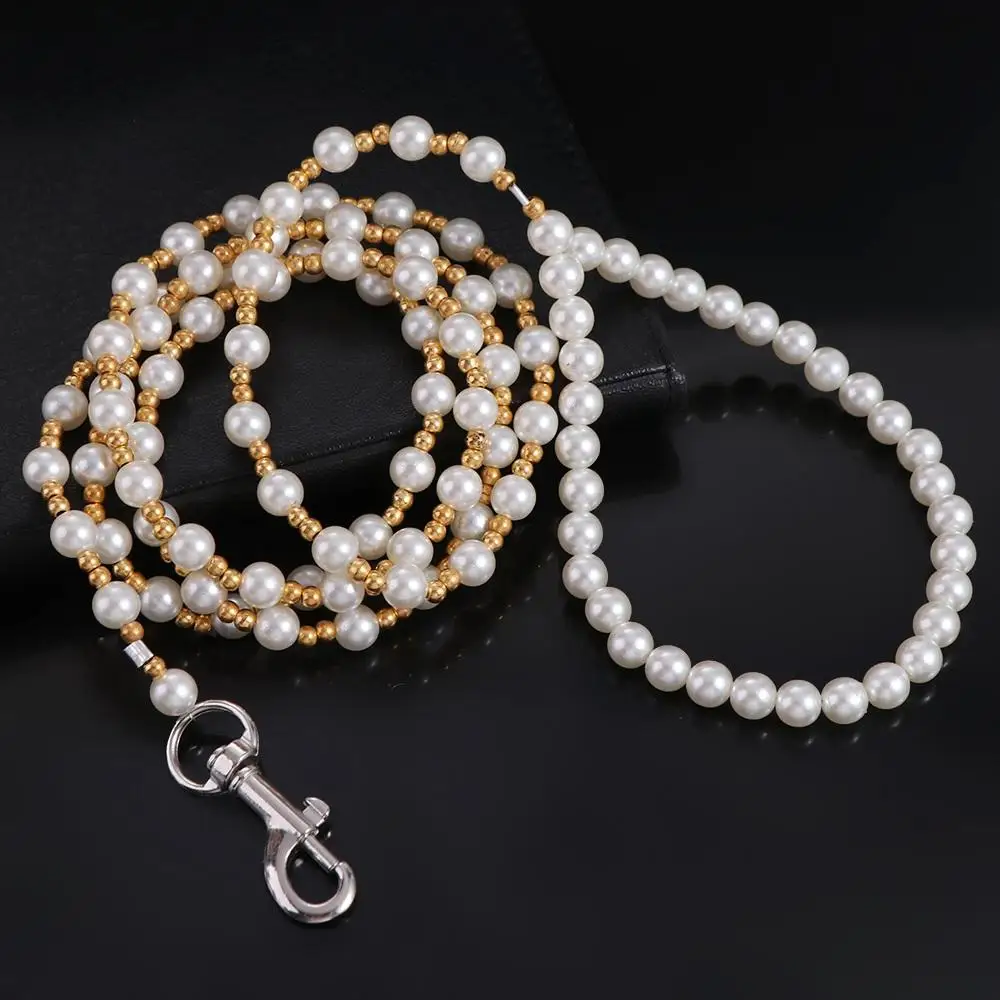 Stylish 120cm Pearls Dog Harness Leash Luxury Strong Beaded Dog Leash Elegant Imitation Pearls Pet 1005010050400311
