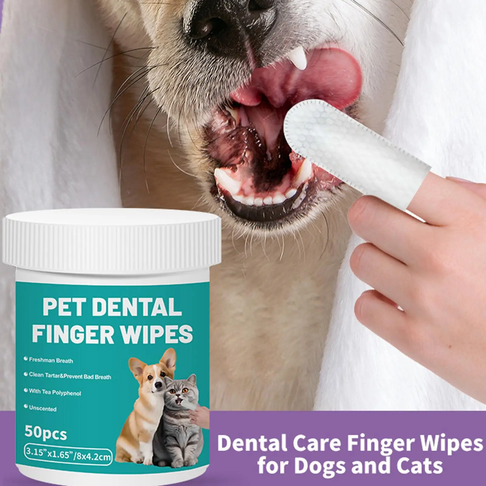 50pcs Pet Teeth Cleaning Wipes Dental Finger Wipes Disposable Gentle Teeth Cleaning Pads Bad Breath 1005010051961987
