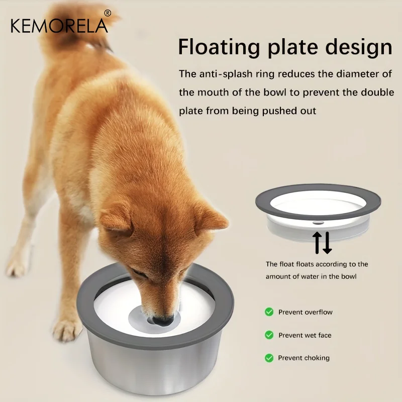Stainless Steel Dog Water Bowl with Floating Disk Design, Anti-Spill Non-Wet Mouth Pet Drinking Bowl 1005010052502161
