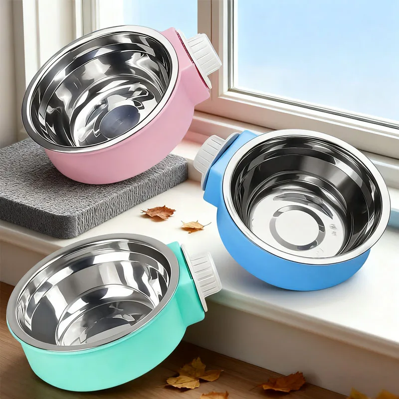 Pet Candy-Colored Stainless Steel Dog Bowl Hanging Cage Pet Cat Food 1005010057744517