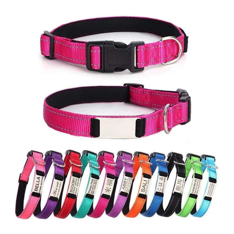 Customized Reflective Dog Collar Adjustable Breathable Nylon Soft Padded Pet Collar for Small 1005010058632147