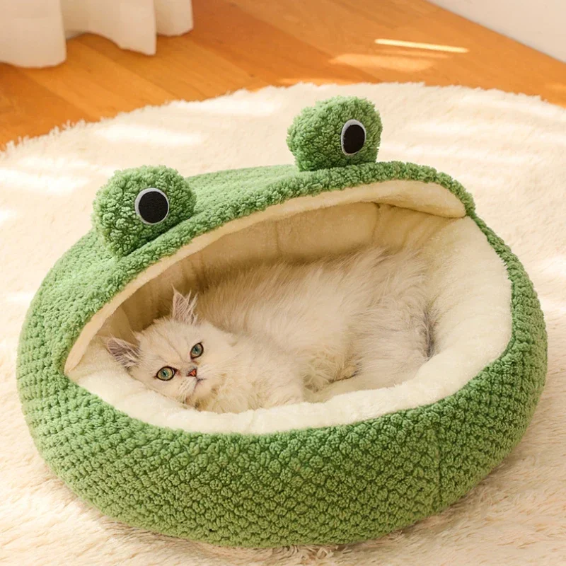 Frog Shape Pet Bed Warm Enclosed Cat Bed with Soft Plush Lining Cute Animal Pet Nest Cats Small 1005010075790051