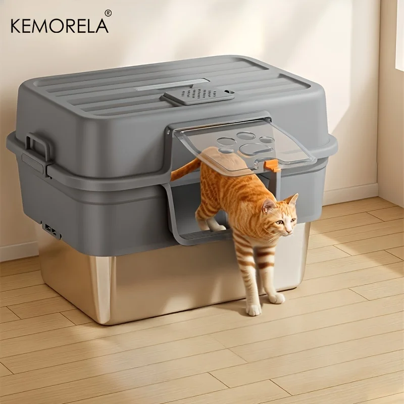 XL Enclosed Cat Litter Box with Stainless Steel Base, Odor Control & Anti-Splash 1005010107154254