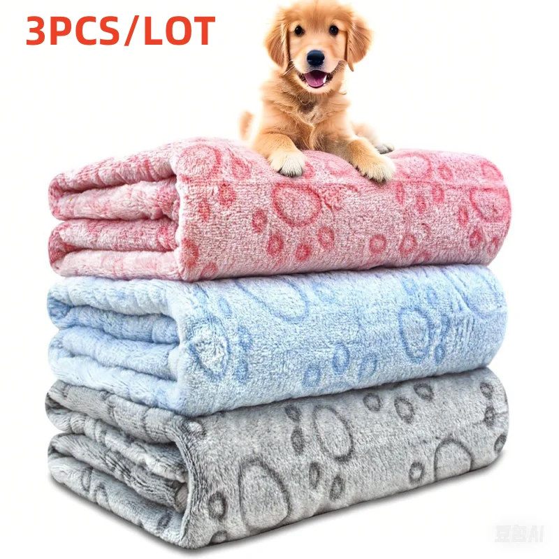 Soft and Fluffy Quality Pet Blanket, Cute Paw Print Dog Blanket, Plush Pet Mat (3 PCS) 1005010110956948
