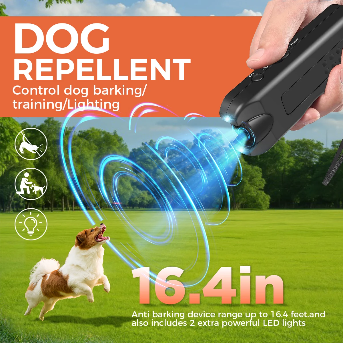 Ultrasonic Bark Arrester, Anti Barking Device, Rechargeable Dog Repellent, LED Light 1005010111403070