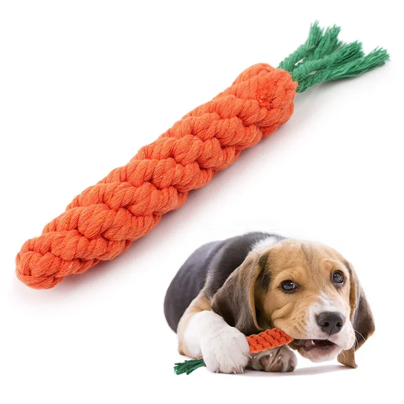 Small Dog Chew Toys Bite Resistant Cotton Rope Carrot Shape Pet Playing Toy for Teeth Cleaning 1005010117346594
