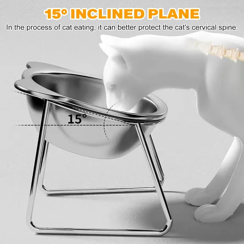 Stainless Steel Pet Bowl Slanted Anti Cervical Spondylosis for Cats and Dogs Dual Use Feeder 1005010127657117