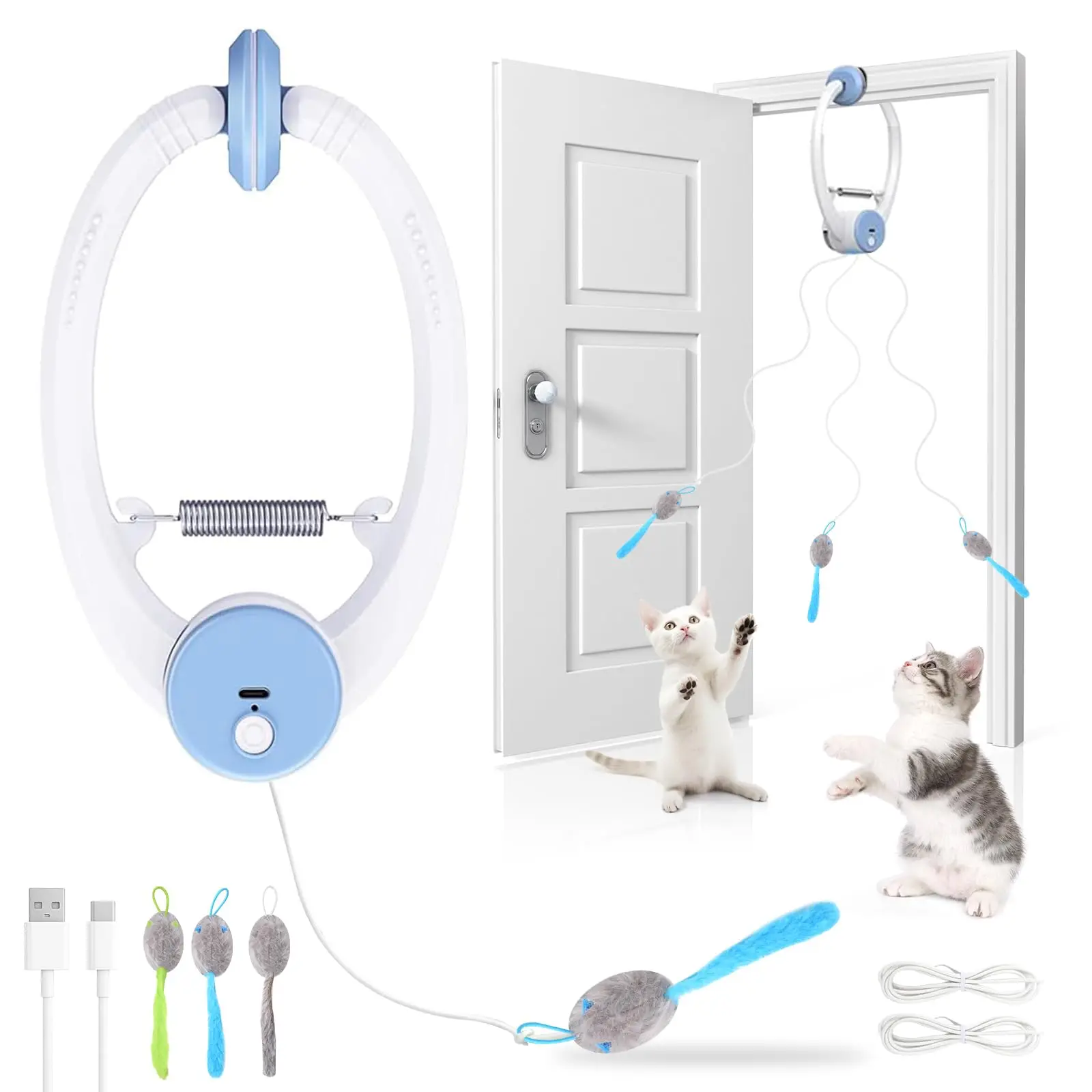 Interactive Cat Toys for Indoor Cats, Smart USB Rechargeable Door Hanging Retractable Cat Toy 1005010136968700
