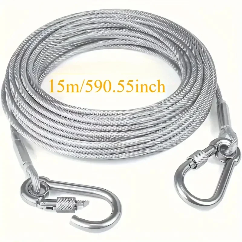 4.6m/9m/15m Double Leashes Stainless Steel Dog Tie Strap Cable Leash Raction Rope with Metal Buckle 1005010139656378