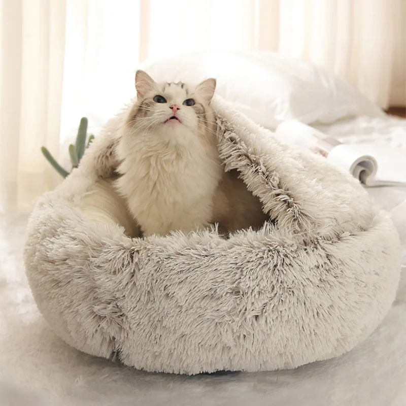 Winter Pet Bed Cats Mattress Warm Plush Pet Bed with Cover Round Cat Dog Sleeping Nest Cave for 1005010143129212