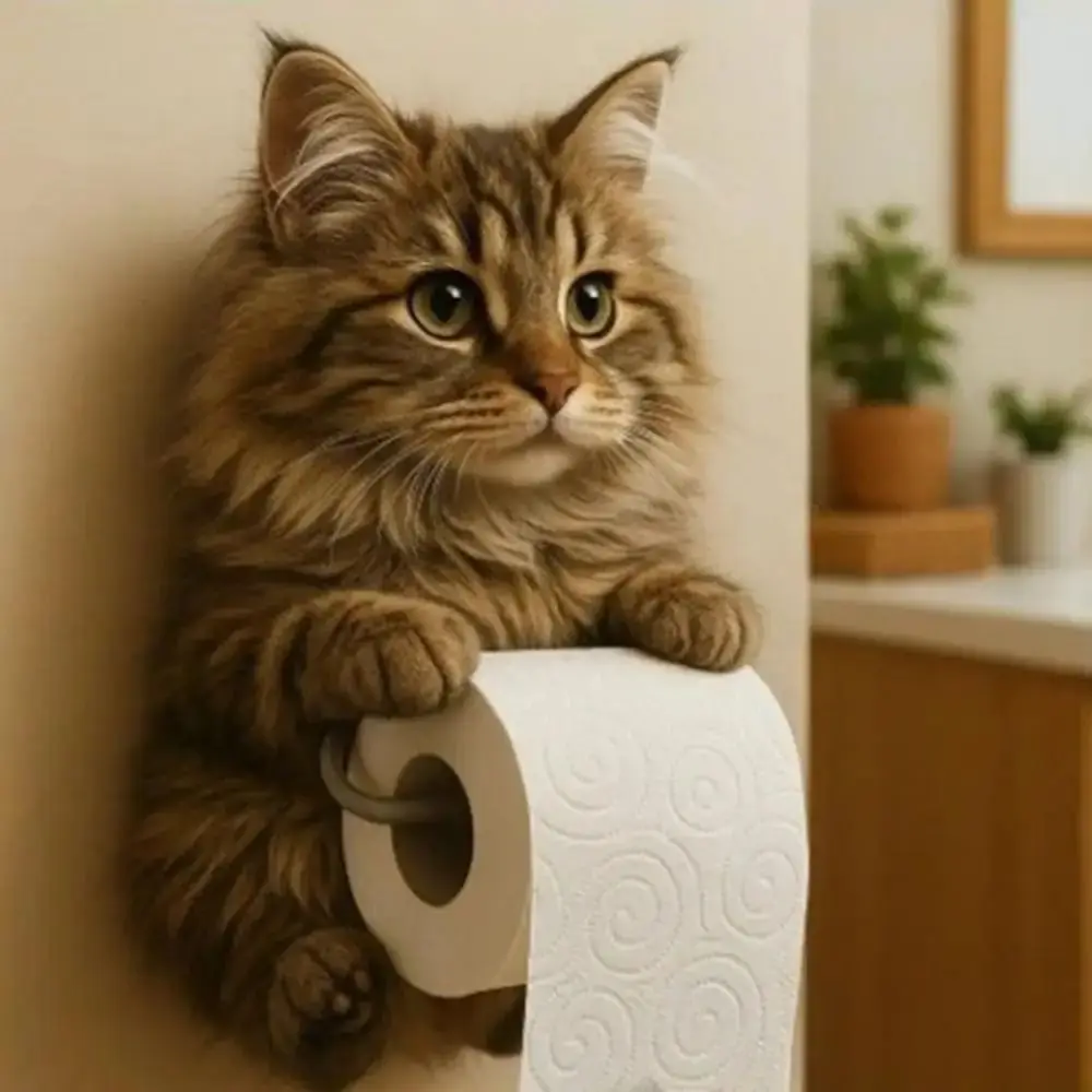 3D Cat Shape Cat Toilet Paper Holder Simple Installation Realistic Wall Mounted Roll Rack 1005010143352032