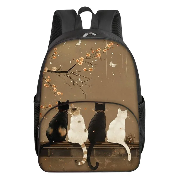 Cute 2D Cartoon Cat School Backpack for Boys Girls Fashionable Front Pocket Zipper Closure 1005010144590678