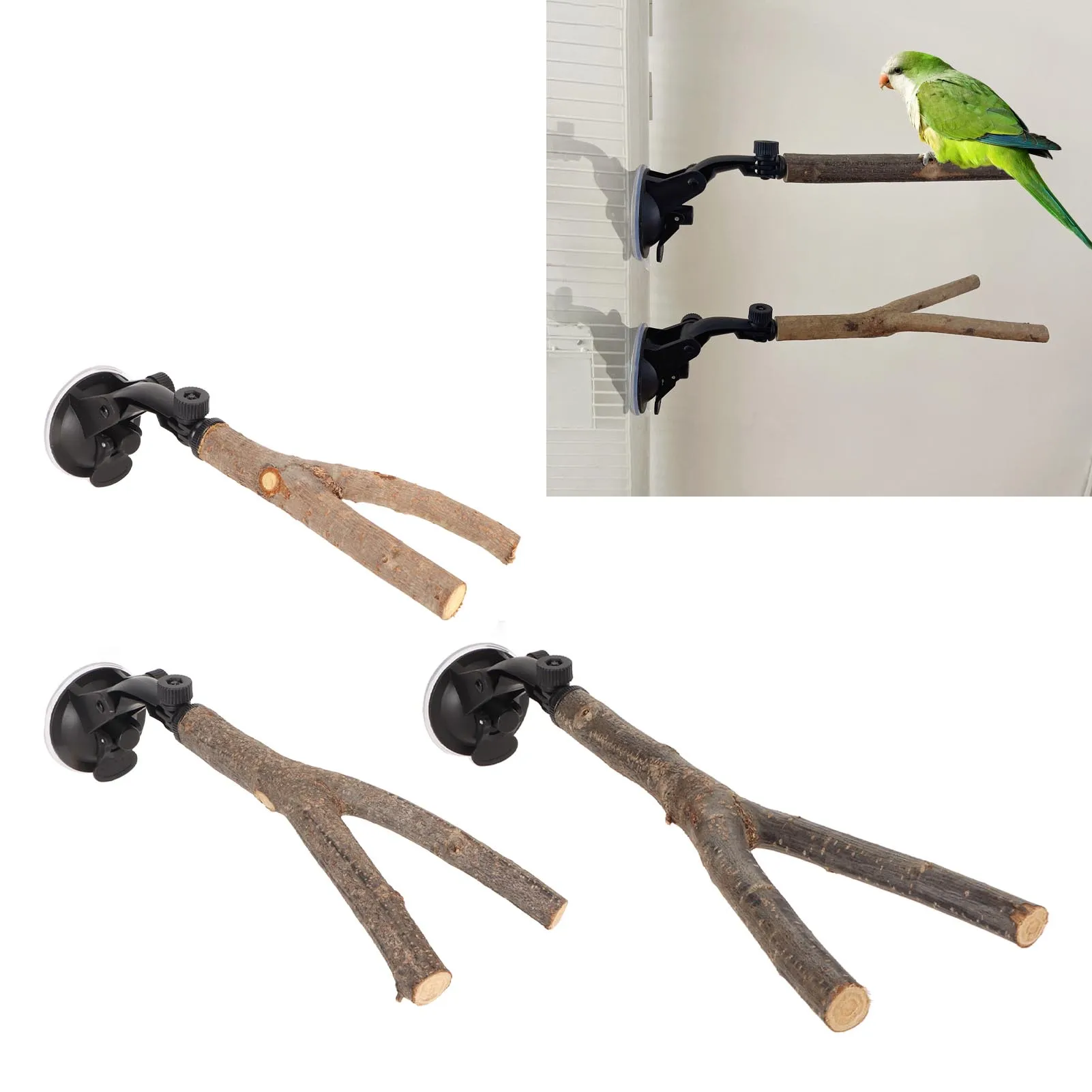 Bird Branch Perch Stand with Suction Cup Training Interactive Wooden Parrot Perch for Small Medium 1005010146421086