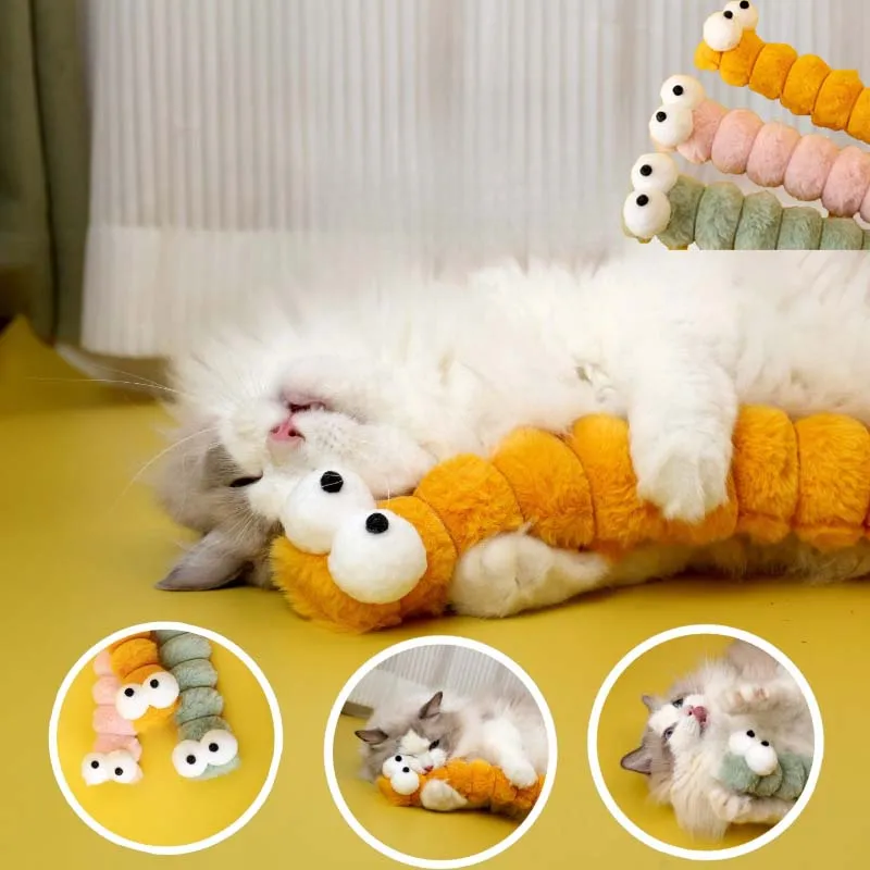 Cat Plush Chew Toy Plush Cushion Caterpillar Catnip Companionship Kitten Toy Cat Teaser Stick 1005010149331679