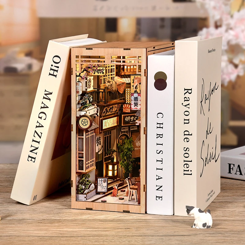 Cat's Alley DIY Miniature House, 3D Wooden Book Nook Kit, Hand-Assembled Bookend & Home Decor 1005010153401796