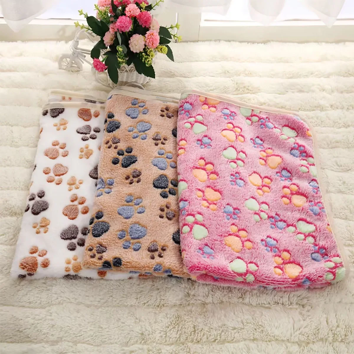 Soft Fluffy High Quality multicolor Pet Blanket Cute Dog Paw Print Blanket Pet Mat Warm and 1005010153532612