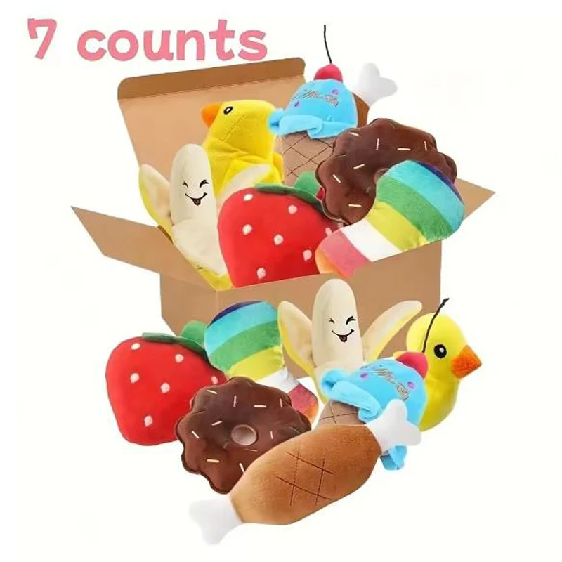 Dog Toys 7-Piece Set of Puppy Voice Toys Plush Pet Chewing Plush Fruit Snacks and Vegetables Puppy 1005010153742202