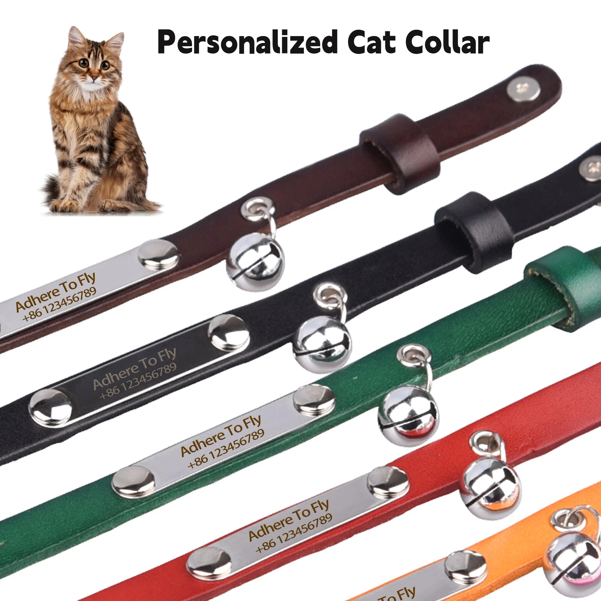 Personalized Cat Collar Adjustable Leather Pet Cats Collars Necklace Custom Puppy Kitten Name 1005010158483308