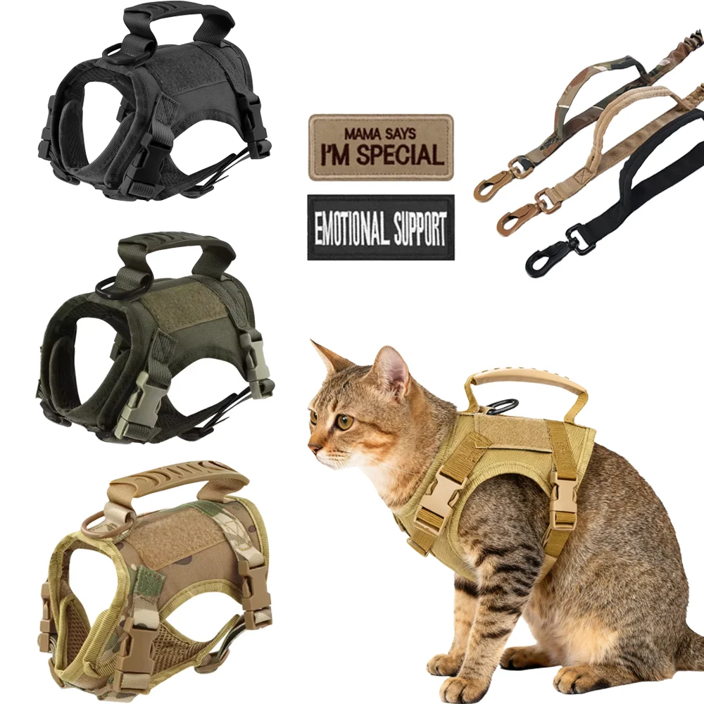 Tactical Cat Harness and Leash Set for Walking Escape Proof Adjustable Cat Vest Harness with Soft 1005010159128805