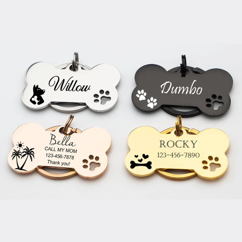 Personalized Customized Cute Pet Name Tag Stainless Steel Pet Cat And Dog Name Card Pet Collar 1005010159570347