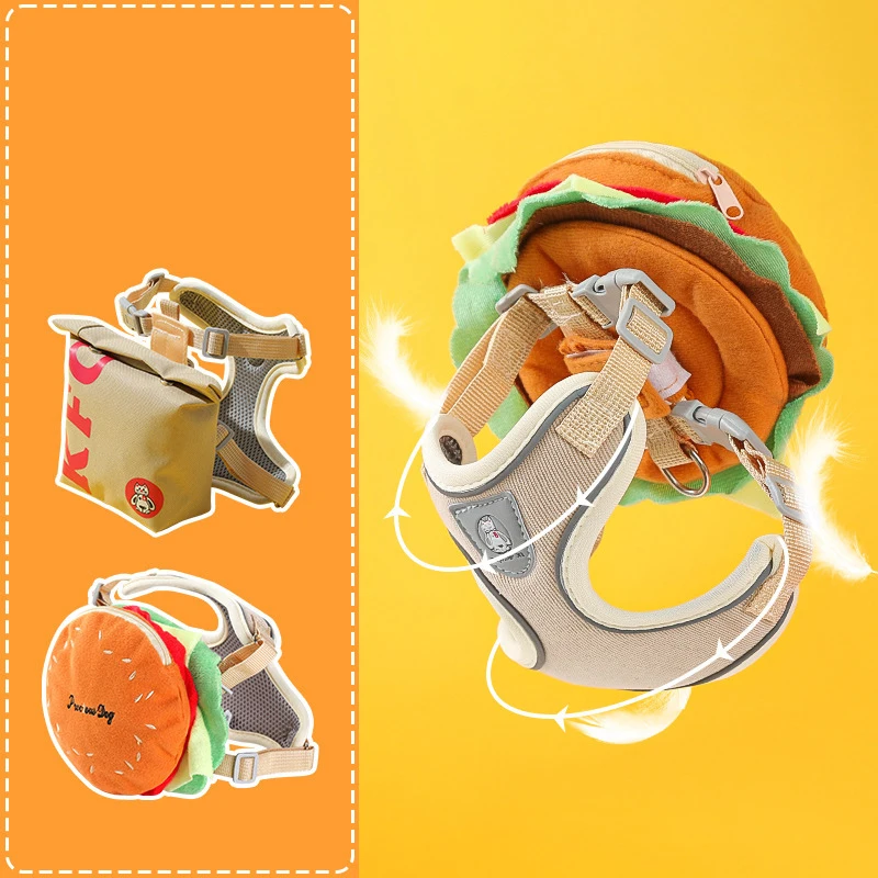 Hamburger Bag Dog Harness Set Outdoor Decorate Small Medium Puppy Cat LeashDurable Polyester Anti 1005010160487963