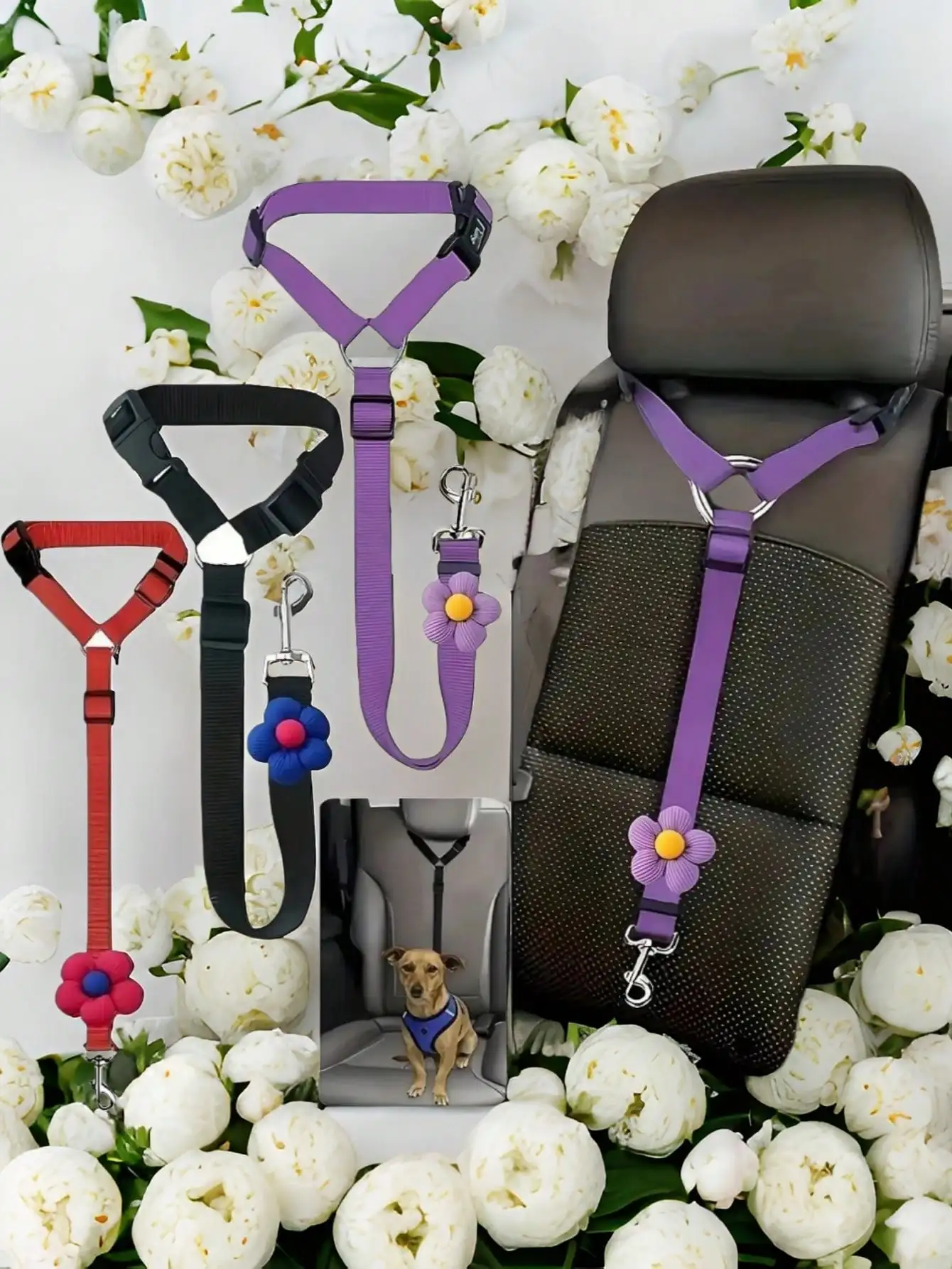 Solid Color Two-in-one Pet Car Seat Belt Nylon Lead Leash Backseat Safety Belt Adjustable Dogs 1005010165413565