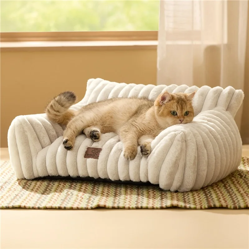 Cute Cat Couch for Pets, Fluffy Cat Beds with Premium Soft Corduroy Fleece 1005010172860841