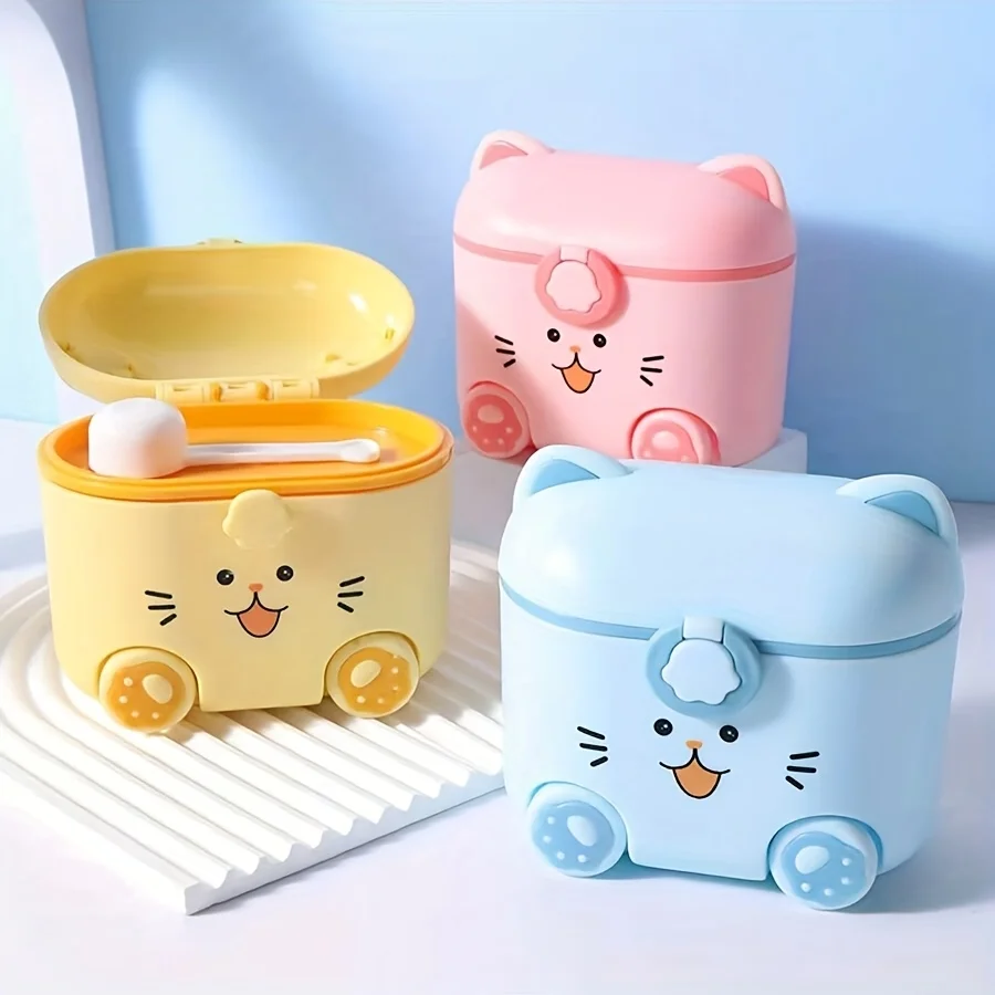 Cute Cat Milk Powder Container with Spoon and Lock, Portable Outdoor Food Storage Box, Snack Box 1005010179566735