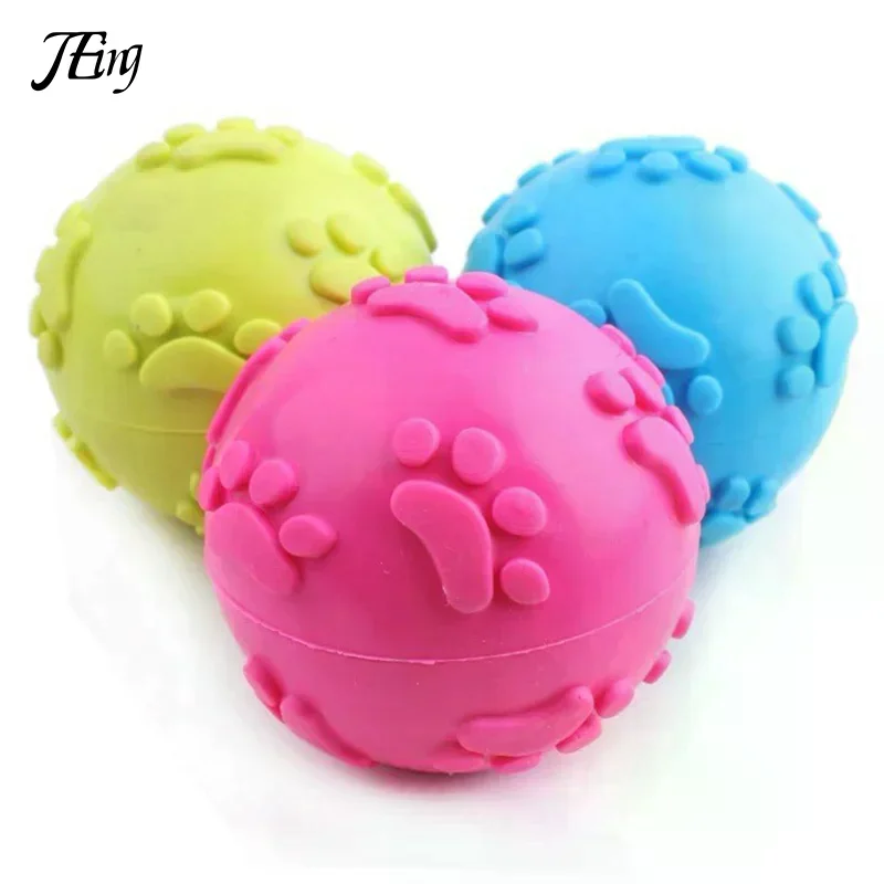 Pet Plaything Interactive Dog Toys Squeaky Rubber Dog Toy Ball Cartoon Paw Print Design Small 1005010184052326
