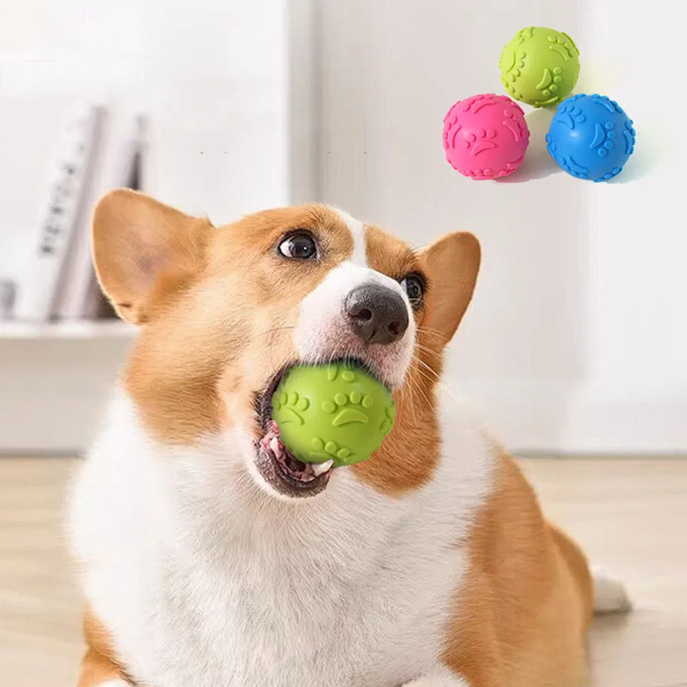 TPR Rubber Squeaky Dog Toy Ball with Paw Print Design Chew Resistant Teeth Cleaning Interactive 1005010186539947