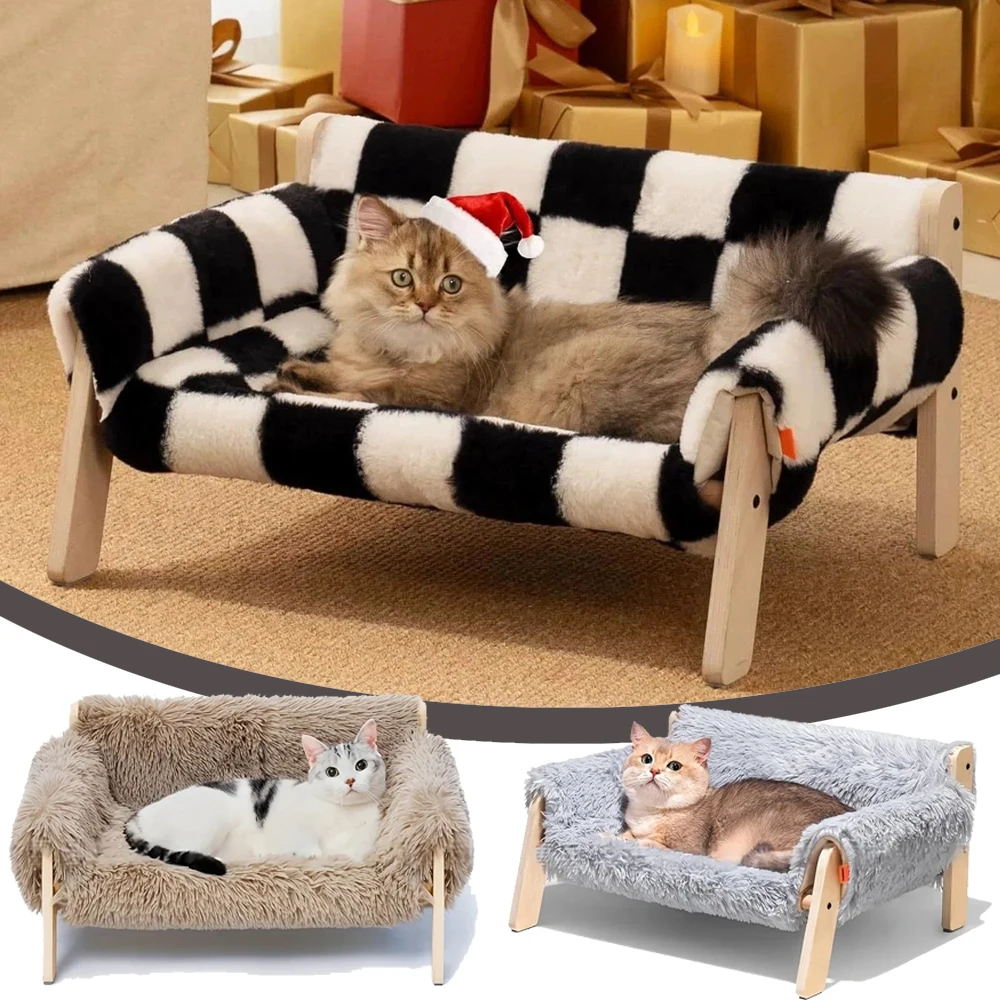 1PC Large Cat Bed Sturdy Wooden Leg Winter Warm Luxury Cat Sofa Plush Puppy Sofa Pet Supplies Dog 1005010195976219