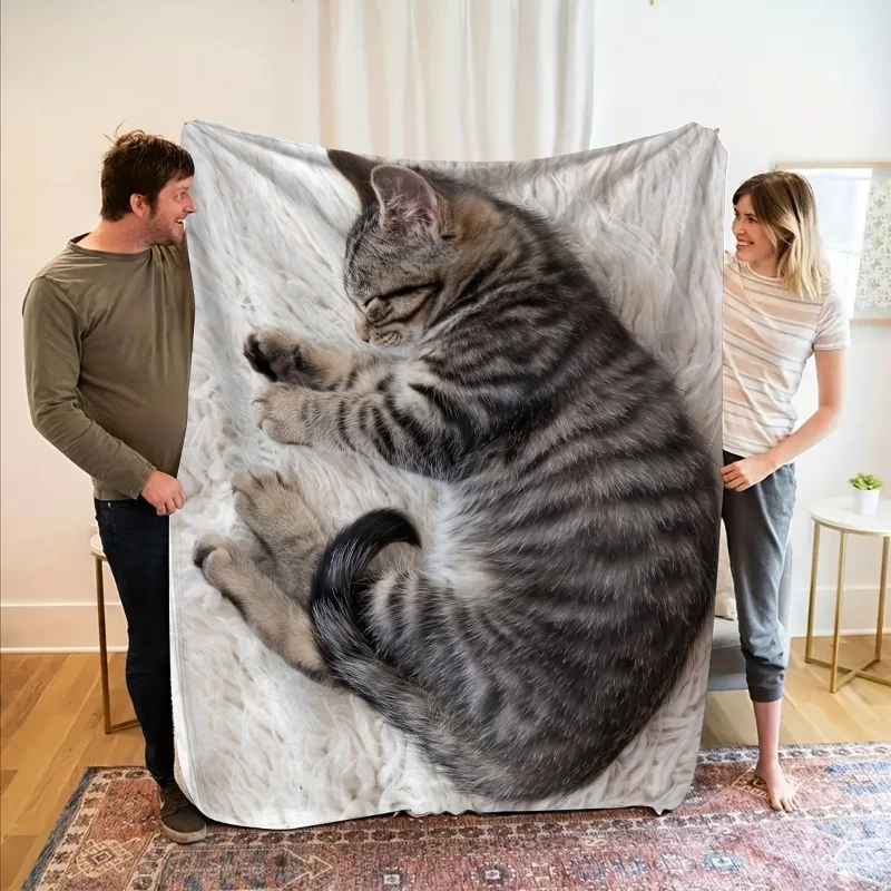 Sleeping Cat Flannel Blanket Cute and Healing Design Unisex 1005010196638543