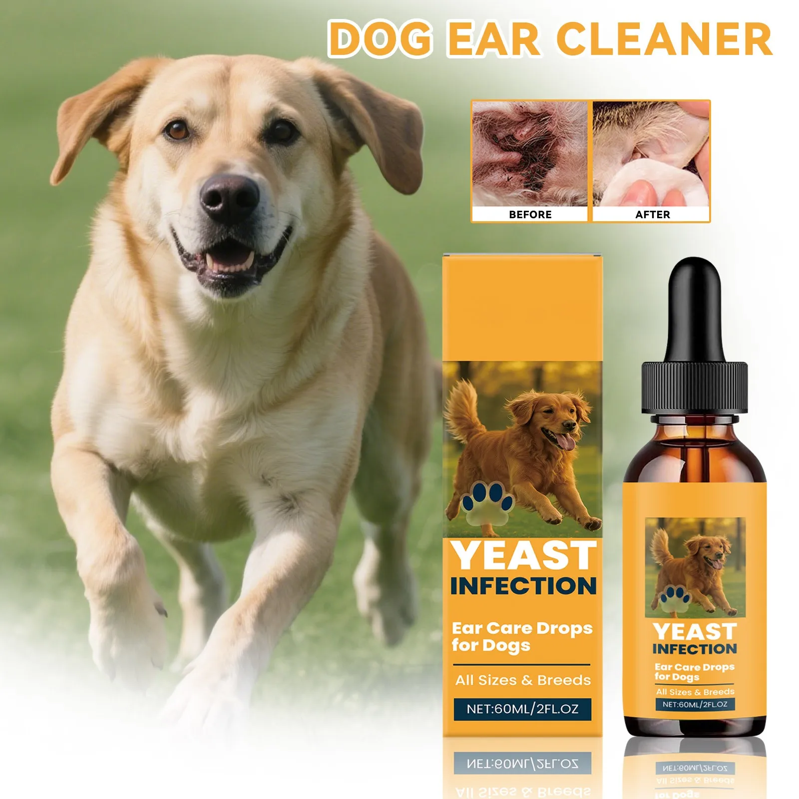 Pet Ear Wash Cats and Dogs Ear Water Cleaning Ear Mite Ear Drops Department Care Pet (60ml) 1005010202870710