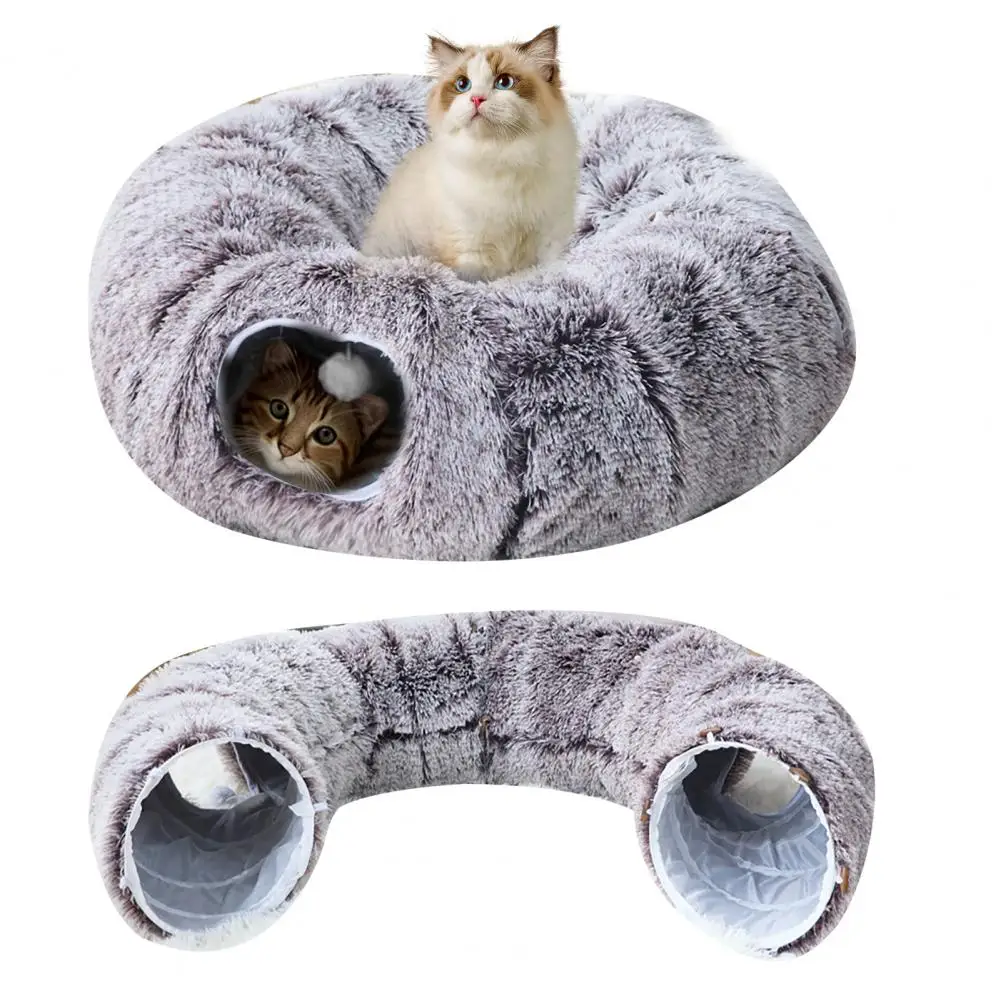 Plush Donut Cat Tunnel Bed – Round Play Tunnel with Hanging Balls 1005010210644675