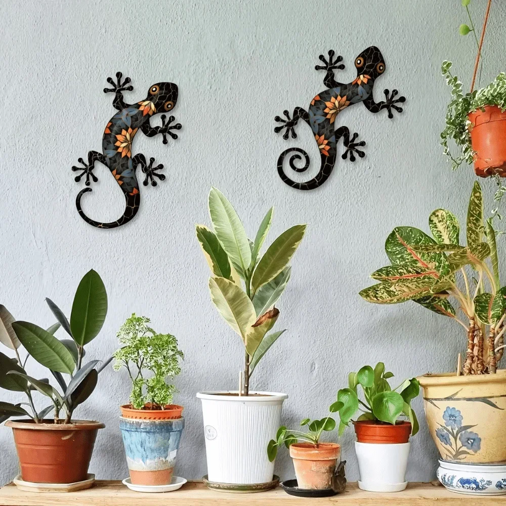 Alluring Metal Gecko Wall Ornaments | Indoor & Outdoor Decor for Gardens, Patios & Fences (2PCS) 1005010211770354