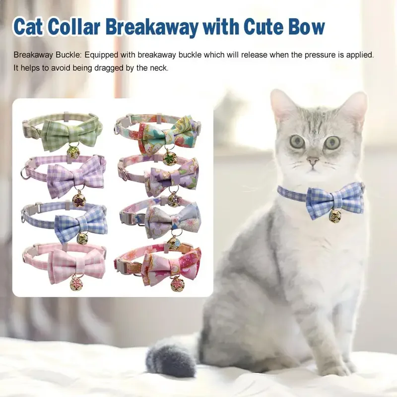 Lattice Bow Pet Cat Collar with Bell Adjustable Pet Collar Bownot Safety Necklace for Puppy Kitten 1005010215149176