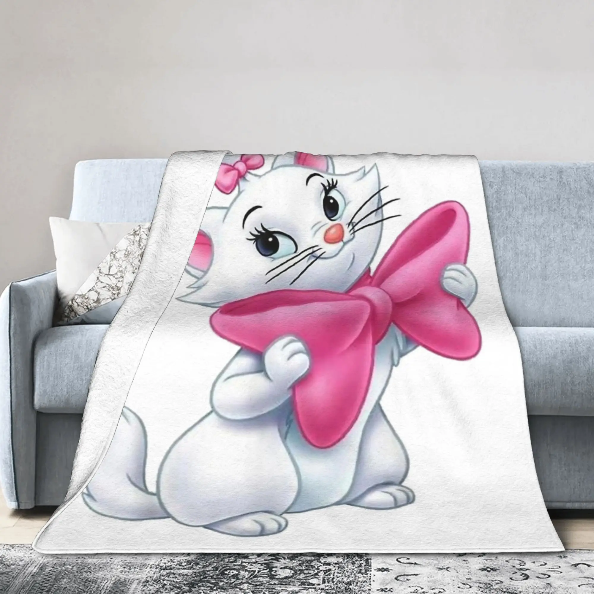Marie Cat Cartoon Cat Wool Blanket Customized Throw Blanket for Bed Sofa Couch 150*125cm Quilt 1005010236491253