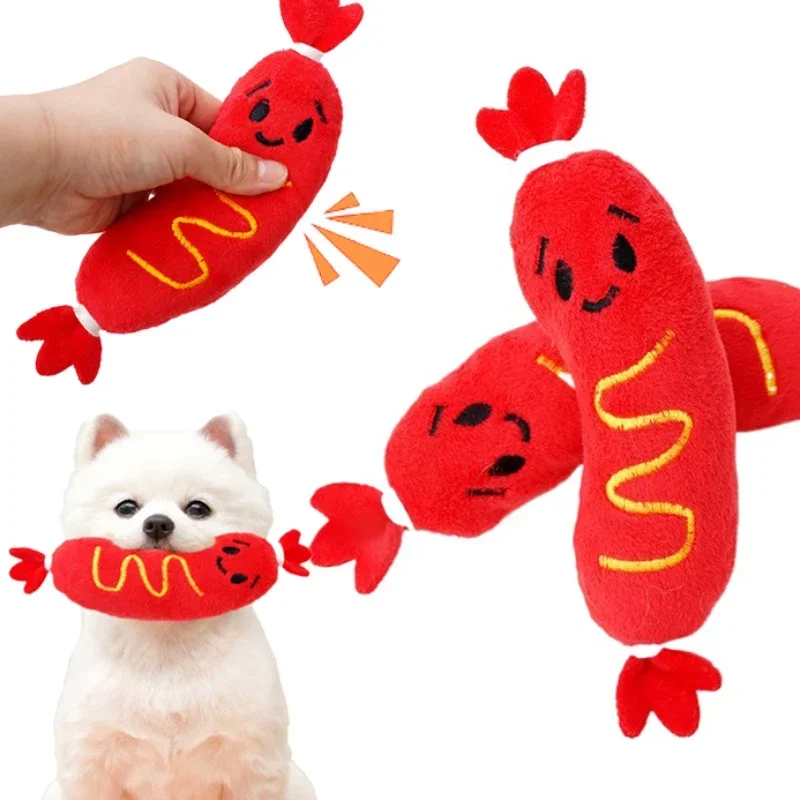 Dog Sound Plush Toy Hot Dog Chewing Toy Pet Grinding Teeth Squeaky Plush Toy Puppy Bite-resistant 1005010241950783