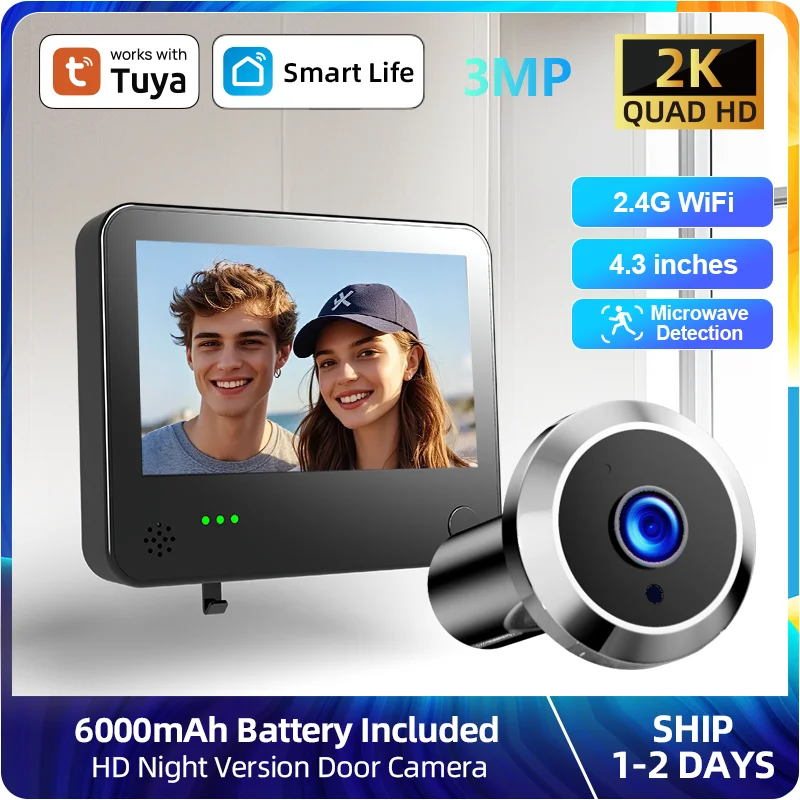 Danmini Tuya Smart Cat Eye Door Security Camera 3MP 4.3 Inch Screen 2K Visual Night Vision PIR 1005010245022932