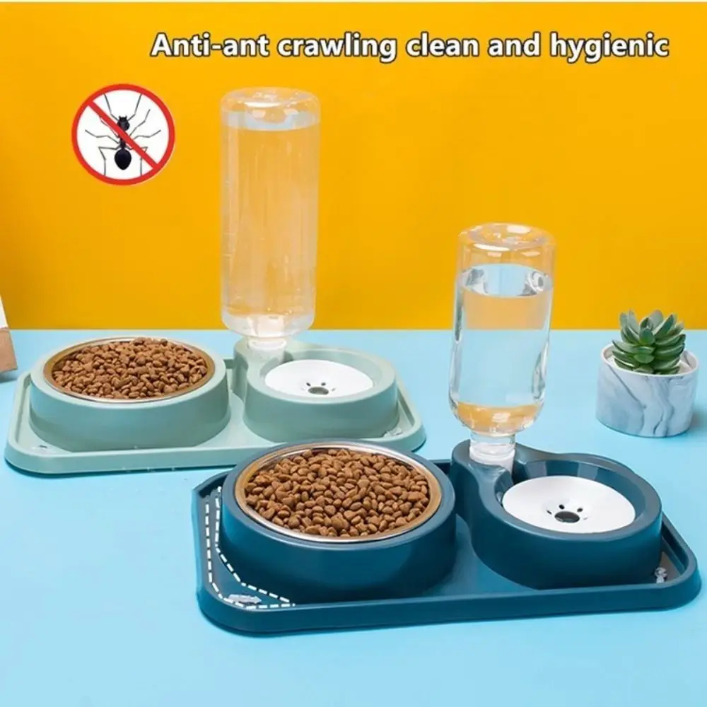Stainless Steel Automatic Pet Cat Feeder Detachable Stable Cat Food Water Bowl Anti-flip 1005010245602495