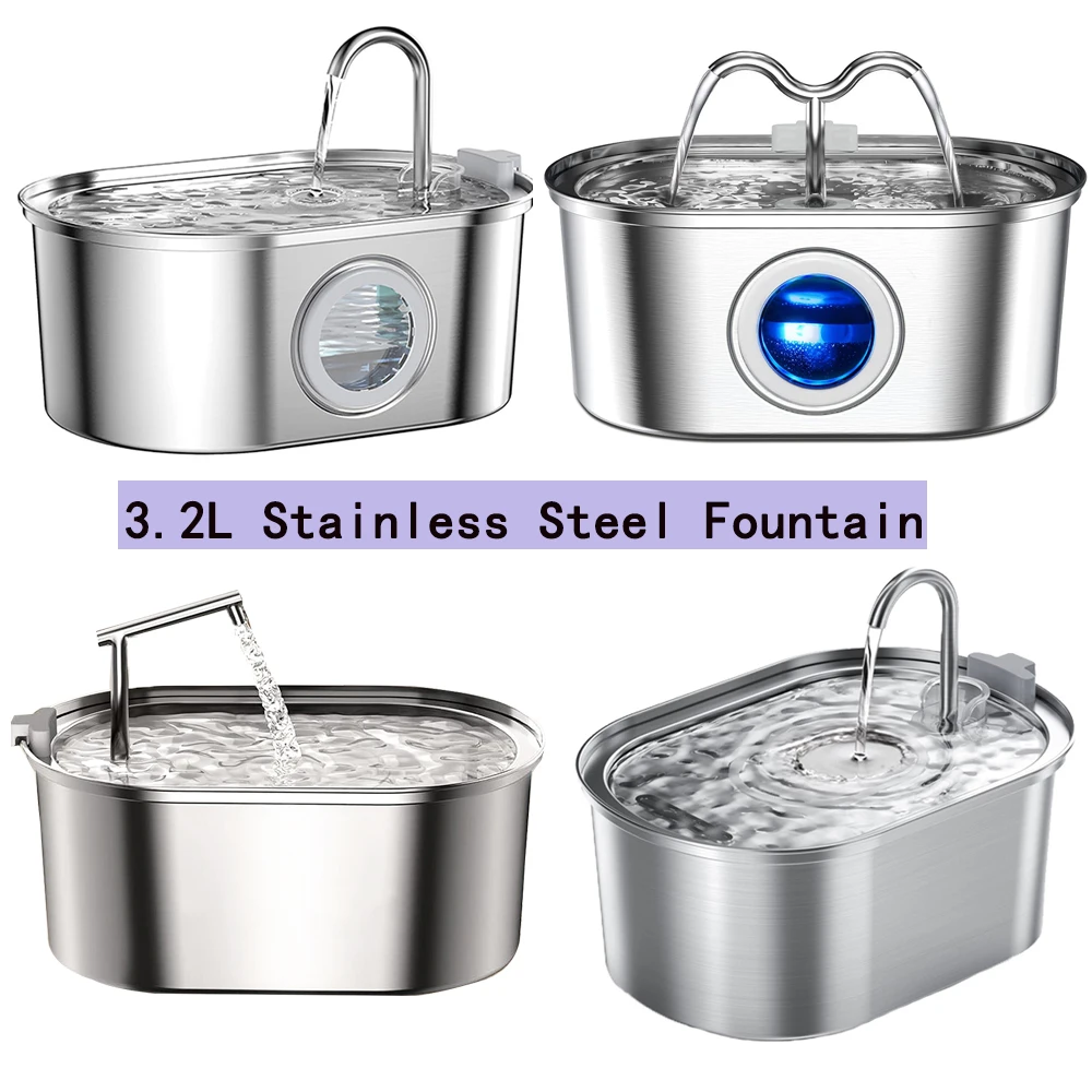 3.2L Stainless Steel Cat Water Fountain Cat Drinker Drinking Fountain For Cats Dogs Pet Water 1005010248671963