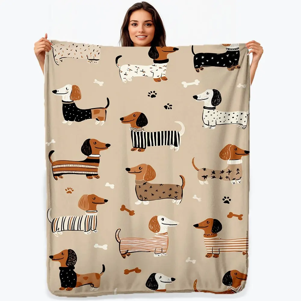 1 Dachshund Print Flannel Blanket, Brown, Black 1005010251094186