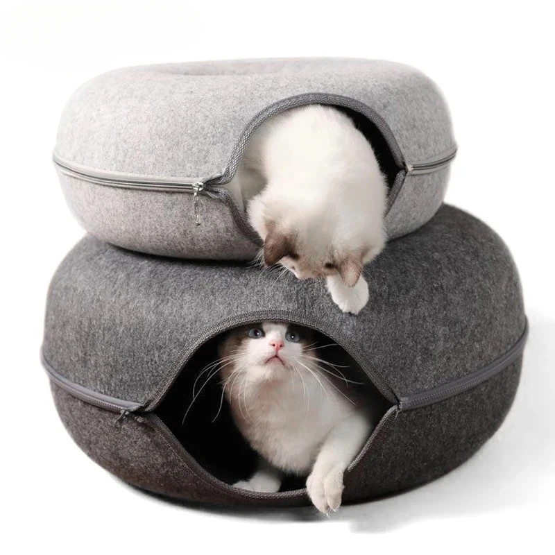 Donut Cat Bed for 2 Cats Pet Cat Tunnel Toys Kitten House Basket Interactive Play Toys for Cats 1005010255643646