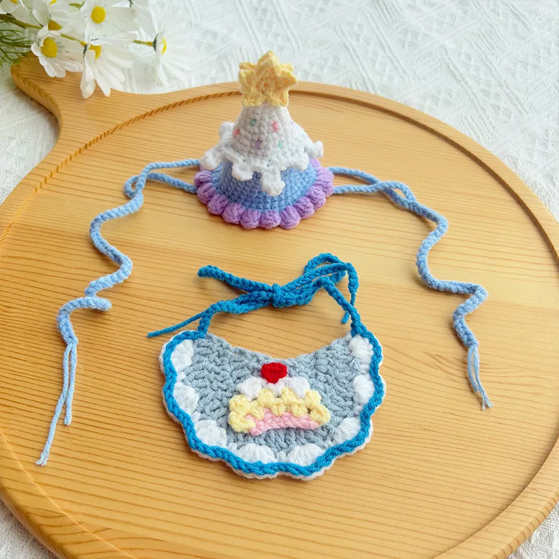 Pet Knitted Collar Hat Set Pet Supplies Cat Dog Collar Water Scarf Cat Collar Small Hat 1005010258903937
