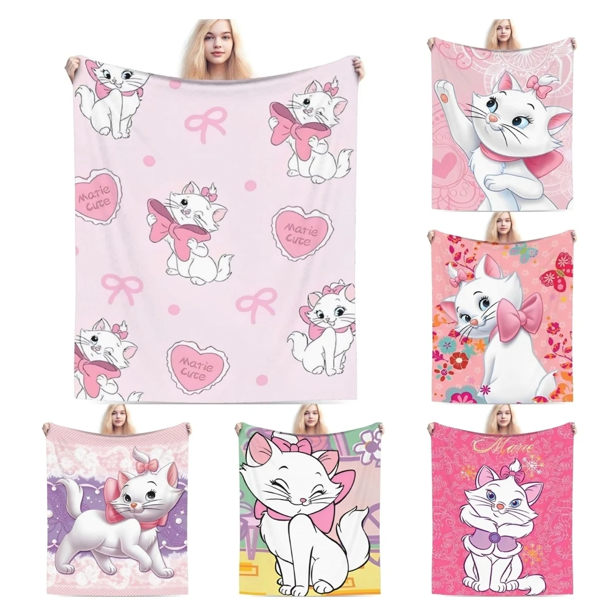 Aristocats Marie Cat Knitted Blankets Pink Wool Throw Blanket Summer Air Conditioning Portable Soft 1005010259937155