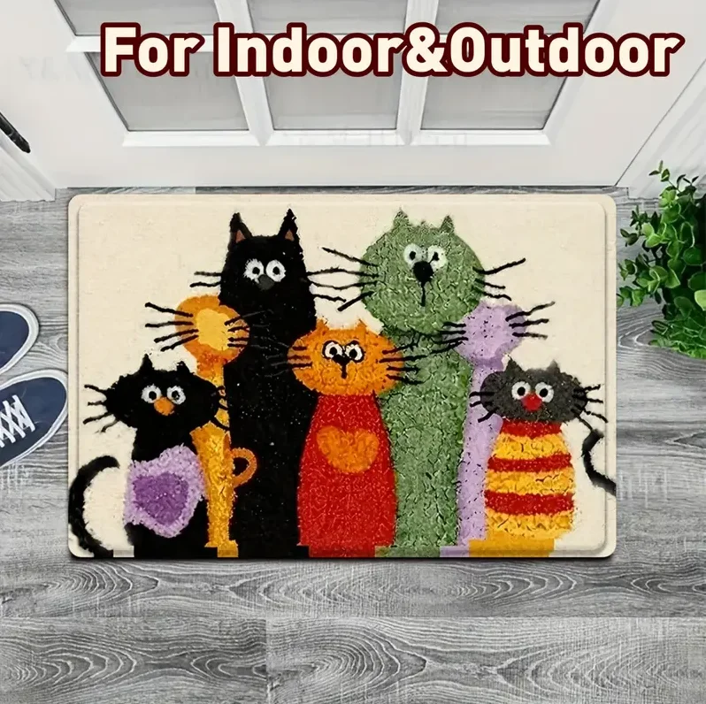 Fun Cat Door Mat Indoor and Outdoor Entrance Mat Dust Catcher for Hallway Garden Kitchen Cat 1005010263622742