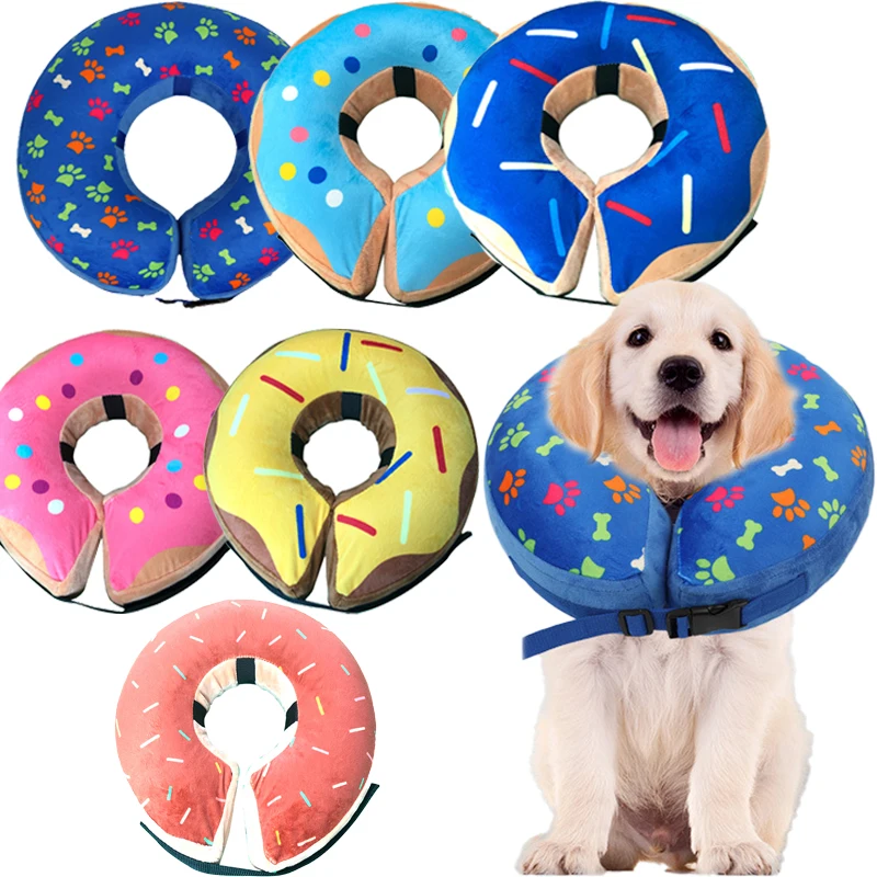 Dog Inflatable Cone Collar Adjustable Washable Post-Surgery Recovery Sweet Donuts for Large Medium 1005010264003343