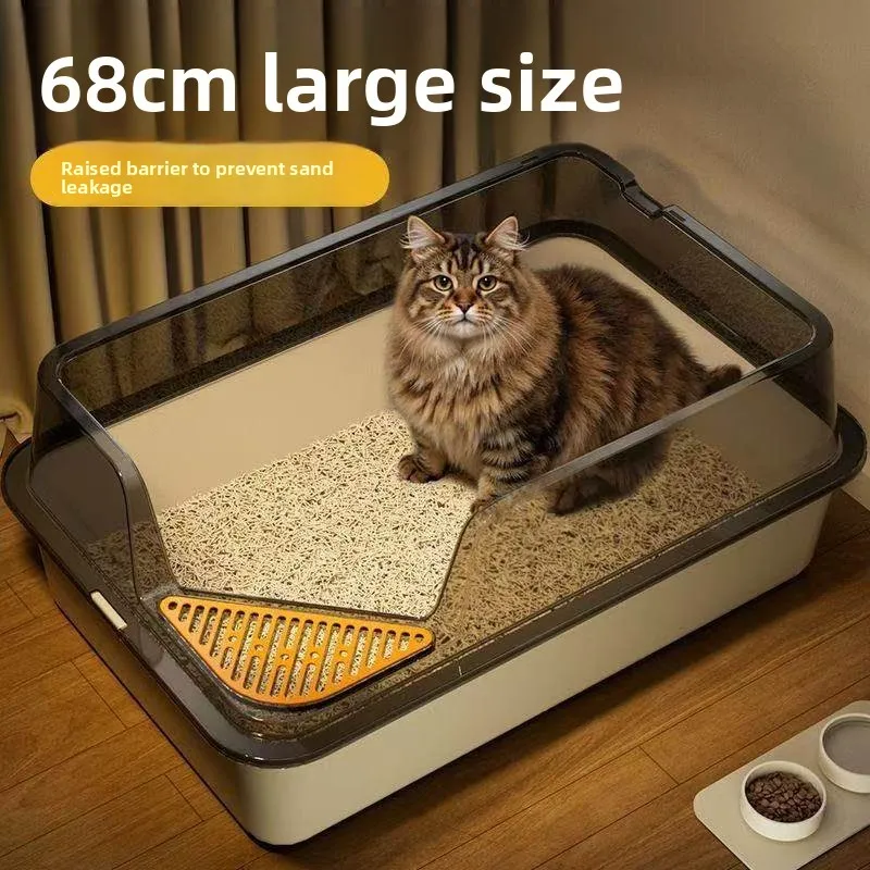 Large Open-Top Sand Box for Cats High-Walled Durable PP Material Indoor Litter Prevents Debris 1005010268730147
